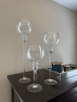 Tall Crackle Glass Candle Holder Set
