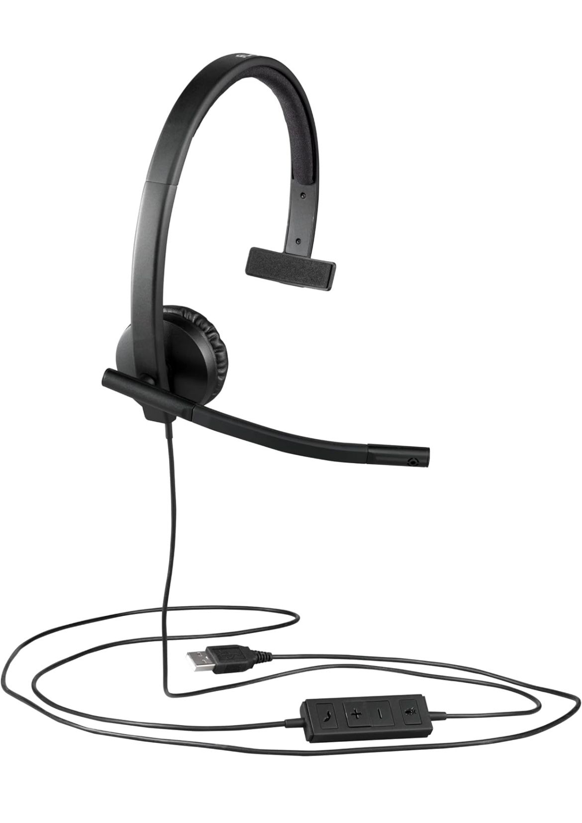 Logitech H570e Wired Headset | Mono Headphones with Noise-Cancelling Microphone | USB | In-Line Controls with Mute Button | Indicator LED | PC/Mac/Lap