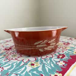 Vintage Autumn Harvest Wheat Milk Glass Pyrex Large 