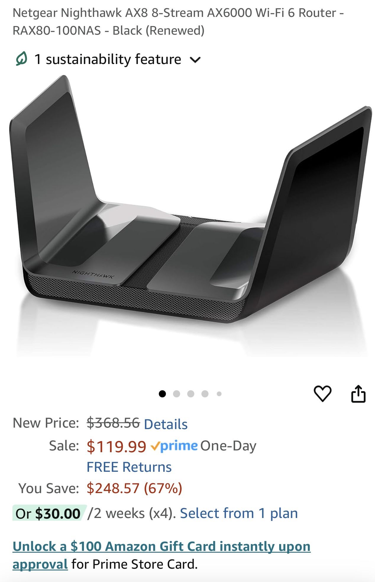 Netgear Nighthawk AX8 8-Stream AX6000 Wi-Fi 6 Router - RAX80