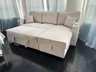 NEW! Beige Reversible Sectional W/ Cup Holder
