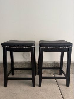 Black Leather Stools set of 2