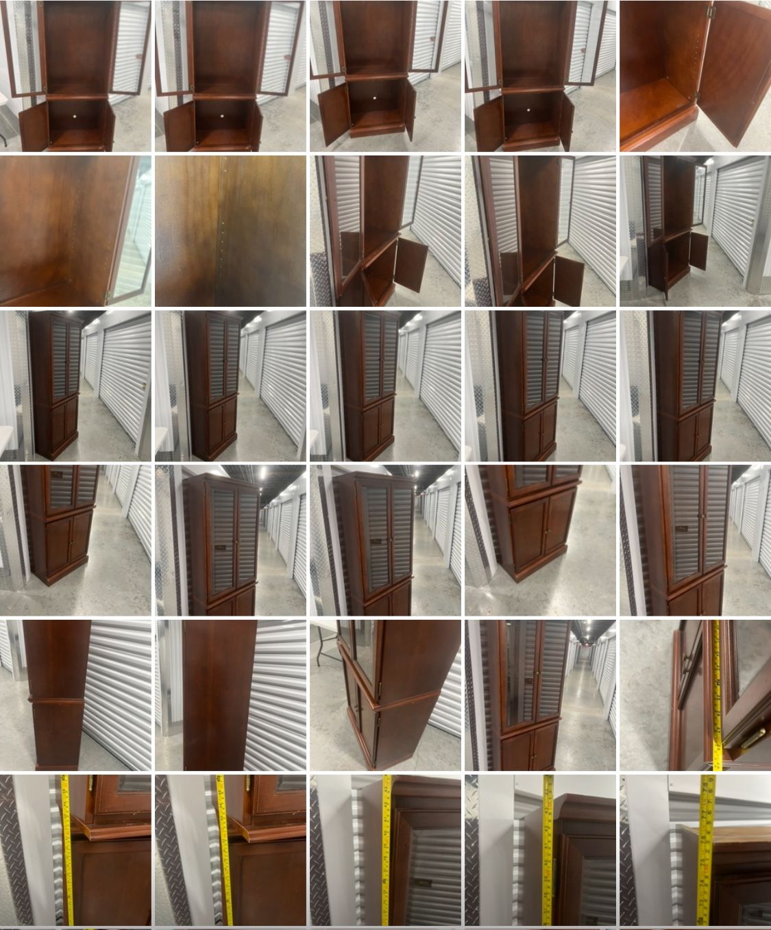 Bombay Company Mahogany 2 Piece Wood Cabinet with Shelves & Glass Doors. READ . Used in good condition with cosmetic blemishes. These blemishes are in