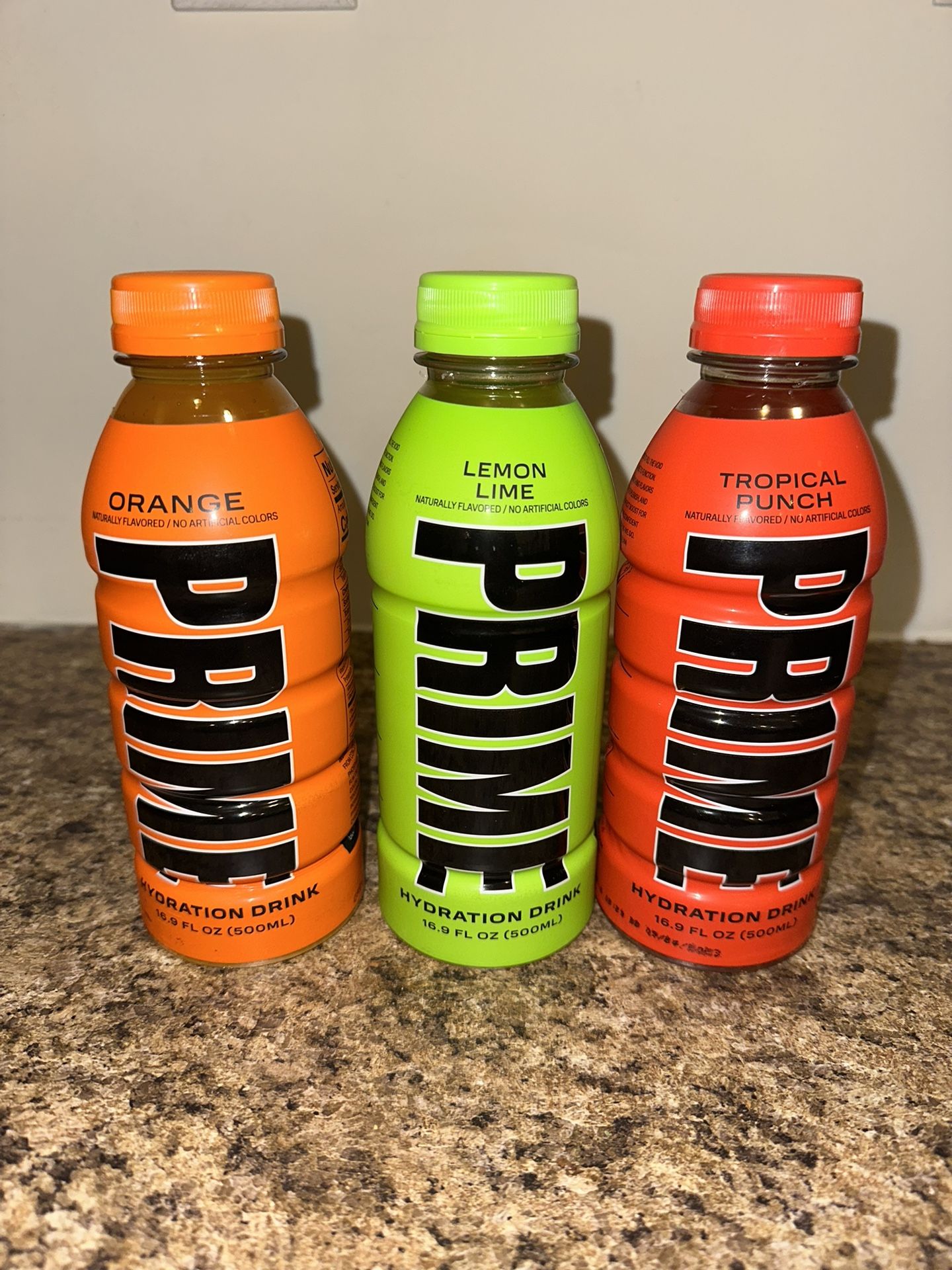 Prime Hydration Drink “Tropical Punch” “Lemon Lime” “Orange” 16 oz Bottles KSI & Logan Paul
