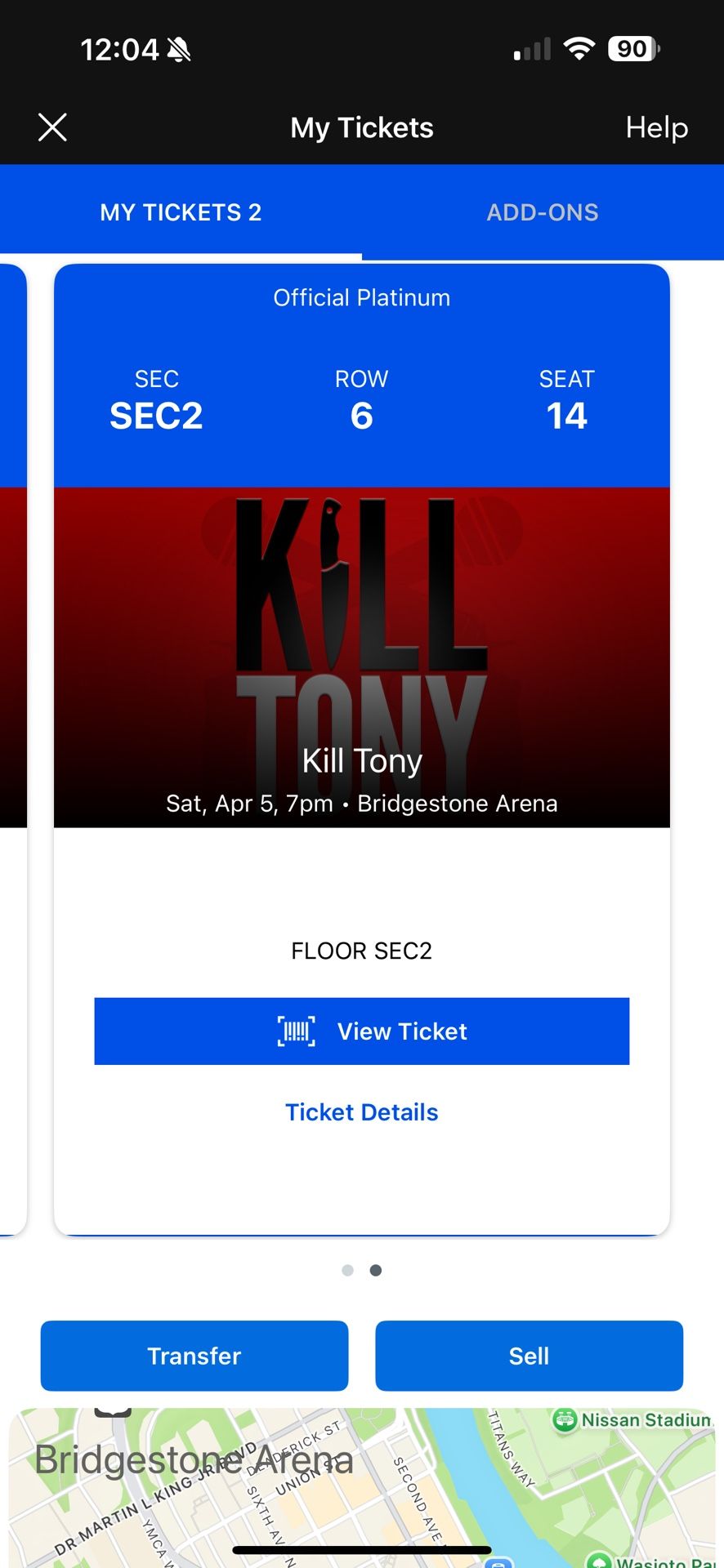 KILL TONY - Official platinum Floor Seats.