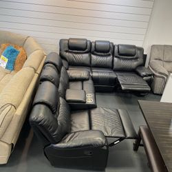 Santiago Black Leather Reclining Sofa And Loveseat. Both Pieces For $899. Easy Finance. Same Day Delivery