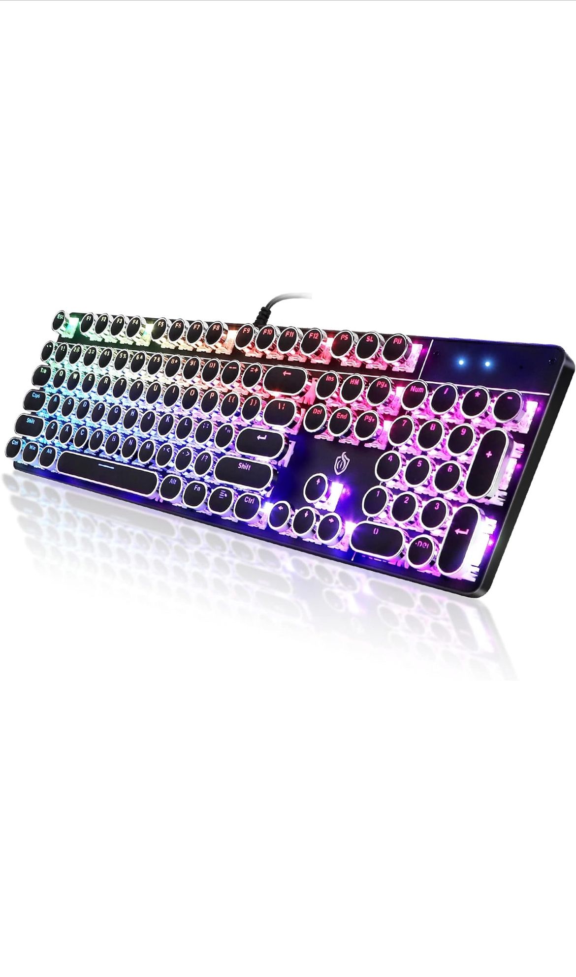 Typewriter Style Mechanical Gaming Keyboard RGB Backlit Wired with Blue Switch Retro Round Keycap
