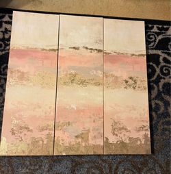 Pink and gold foil wall decor wall art 3 piece
