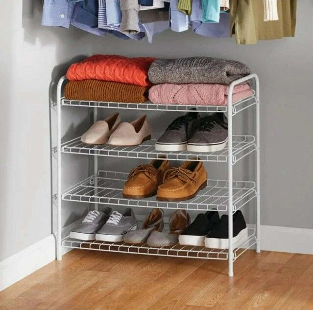 Mainstays MS(contact info removed)6629W4 4-Tier Steel Wire Shoe Organizer, Holds up to 12 Pairs, Arctic White