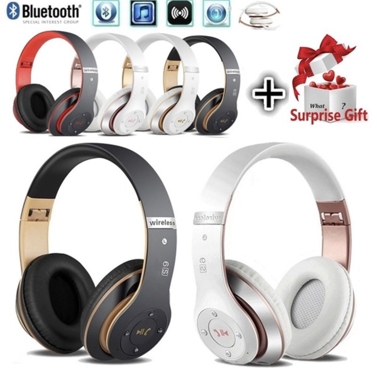 6S Bluetooth Headphones Wireless Bluetooth 4.0 Heavy Bass Stereo Folding Headphones with Mic Support TF SD Card