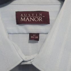Austin Manor Perf. Plus Men's Blue & White Striped Dress Shirt Size 17 34/35