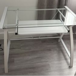 White Glass Desk With Keyboard Tray