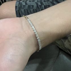 18k Yellow Gold /white Cubic Zirconia Paperclip Bracelet 