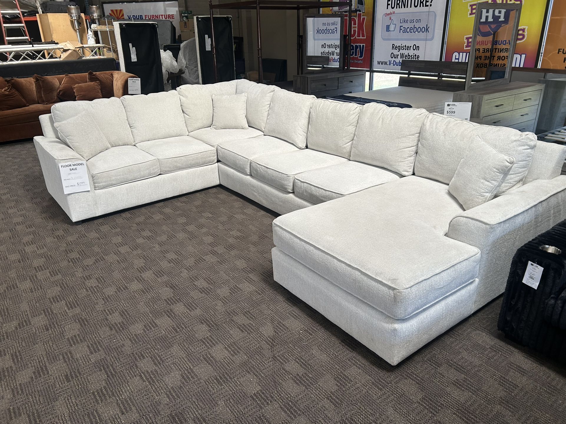 Large White Comfy Sectional Sofa