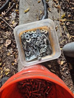 Half inch hardware flats locks nuts bolts. A few lag bolts. Make an offer