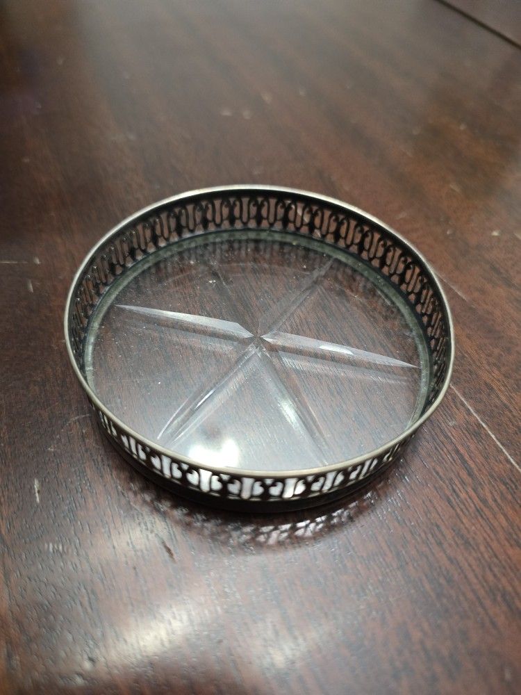 Vintage Sterling Silver And Glass Trinkett Dish