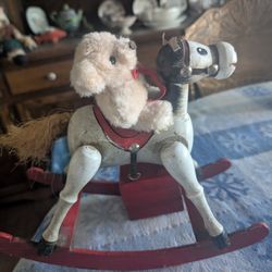 Vintage 1979 ENESCO Musical Wood Rocking Horse Music Box Toy Land