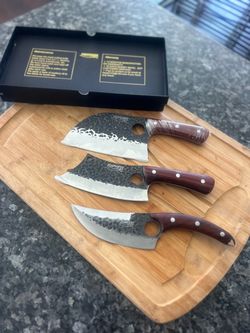 BBQ Butcher 3 Knife’s Set + Big Cutting Board