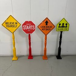 4 Motivational Classroom Signs on Wooden Stands -