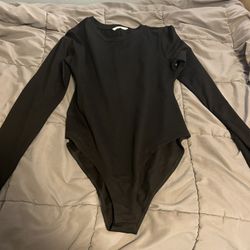 Brand New MANGOPOP Women’s Bodysuit Top With Snaps - Women’s Large Black Long Sleeve  