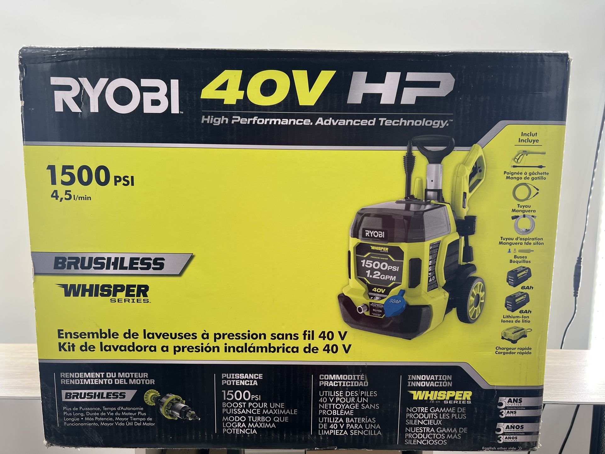 RYOBI 40V Brushless 1500 PSI Cold Water Electric Pressure Washer - Brand New