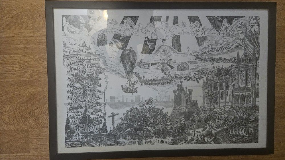 Rock And Roll 60s And 70s Hand Drawn Poster With A Where's Waldo Type Complexity... Hundreds Of Album Covers And Songs Drawn...
