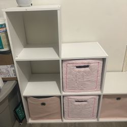 6 Cubed Step Organizer & 4 Pink Foldable Bins