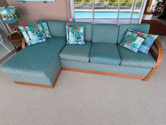 Vintage Rattan Sofa with Pull-Out Bed