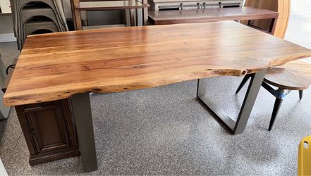 Live Edge Solid Wood Dining Table with Metal Legs