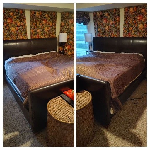 King-Sized Brown Upholstered Sleigh Bed Frame (5 pictures posted)