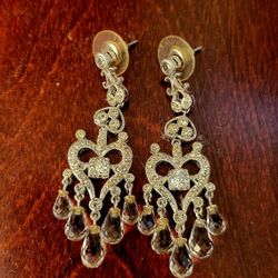 2" Sterling Silver Heart "Candelabra" Earrings with CZ Stones & Crystal Pear Shaped Drops. Sterling Posts. Orig. Purchased at Nordstrom. Gorgeous!