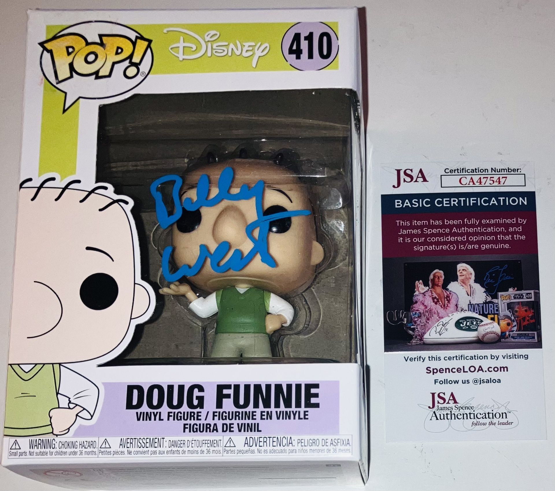 BILLY WEST SIGNED AUTOGRAPHED DOUG FUNNIE FUNKO POP #410 DISNEY JSA COA RARE!