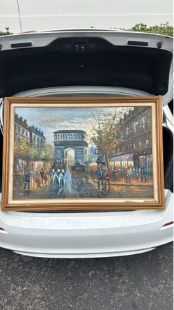 R. Danford Signed Framed Large Canvas Painting Paris Street Cityscape Figures