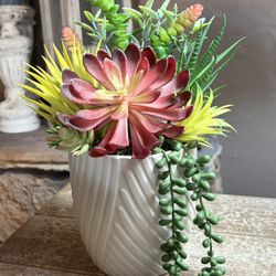 Ht-12in Width-11in Handmade Artificial Cactus In A White Ceramic Container