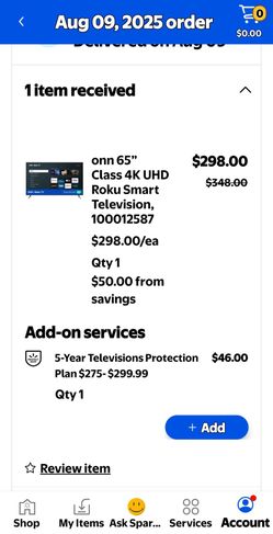 onn 65” Class 4K UHD Roku Smart Television,