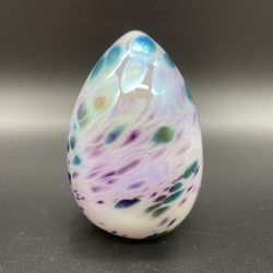 Iridescent Art Glass Multicolor Egg Paperweight