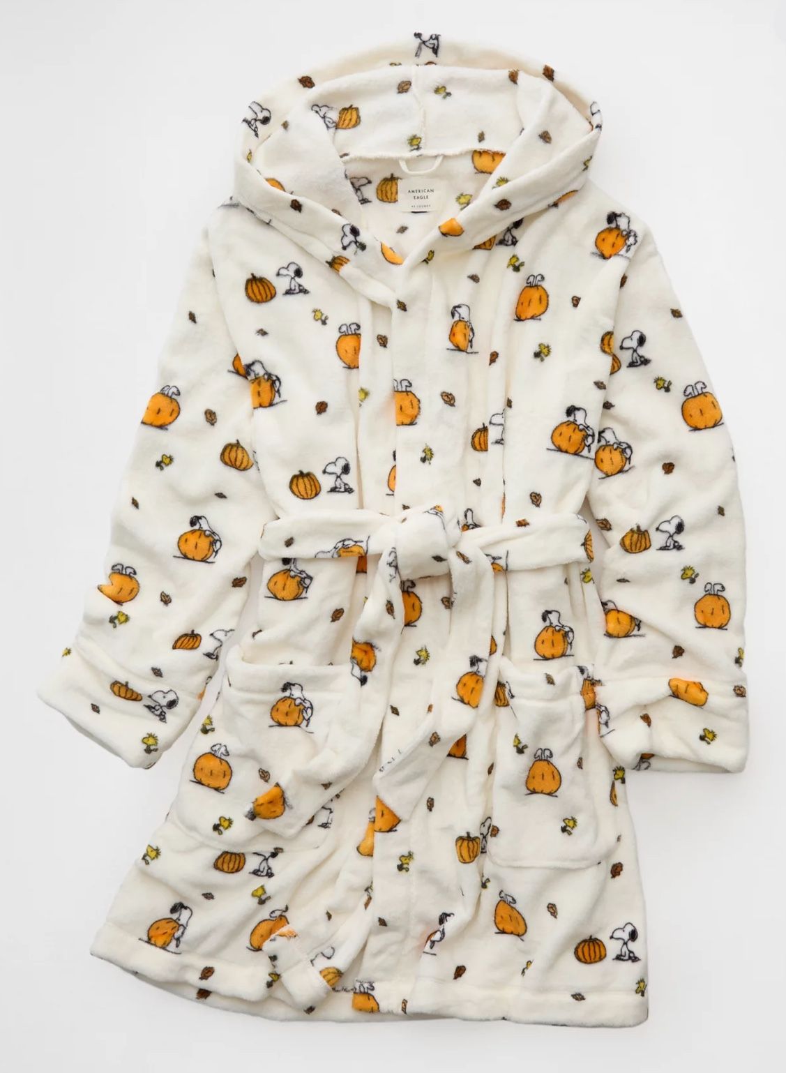 American Eagle AE Peanuts Snoopy Woodstock Fall Pumpkin Cozy Soft Bath Robe NWT