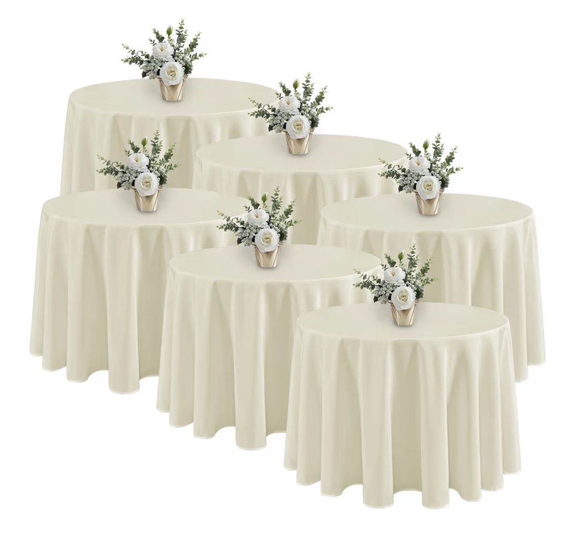 7 Pack Ivory Round Tablecloths - 120 Inches in Diameter
