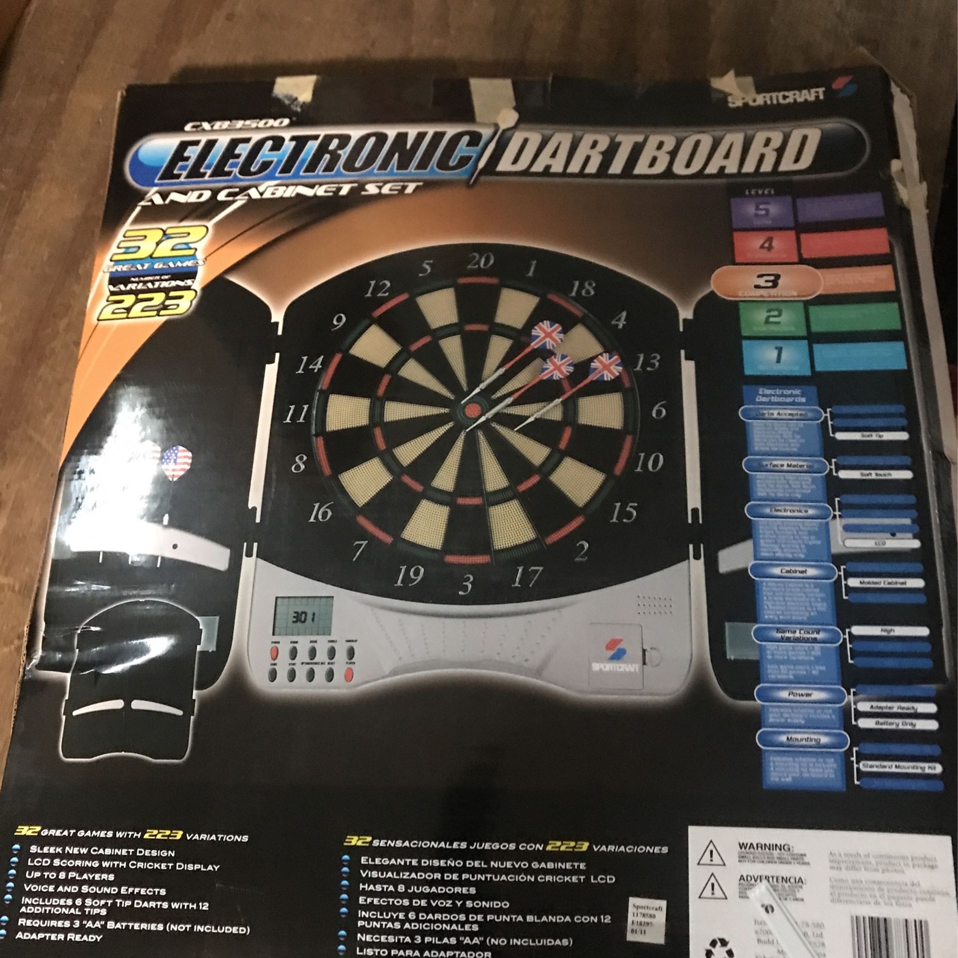 Electronic dartboard and cabinet set from Sportscraft. (contact info removed)