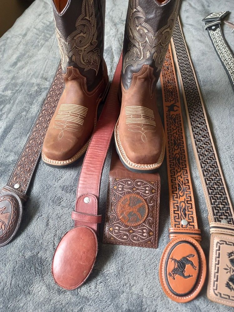 Leather Boots, Belt And Wallet
