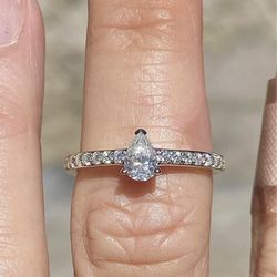 NEW! 0.62CT Pear Cut Genuine Moissanite Diamond Engagement/Promise Ring, Please See Details 💜