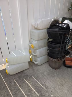 Empty cat litter bins. Also starter plant pots.