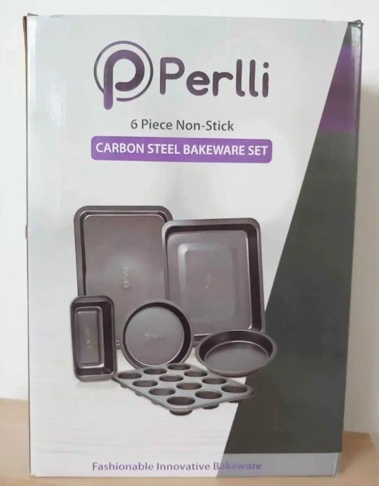 Perlli Baking Pan 6 Piece Set Nonstick Carbon Steel Gray Oven Safe PTFE PFOA Free Bakeware Kitchen Set - BRAND NEW IN BOX
