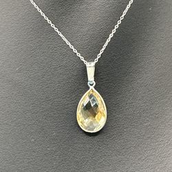 New Pear Cut Natural 6.05 Carat Golden Citrine Necklace Sterling Silver 17” Long 1.96 Grams 