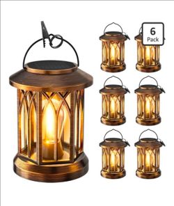 Solar Lanterns Outdoor Lights, 6 Pack Bright Lanterns Outdoor Waterproof with Clip Patio Decor, Hanging Solar Lights for Outside Garden Yard Front Por