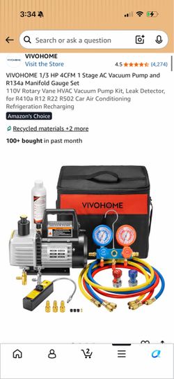 4 CFM Vacuum Pump and Gauge Set Black