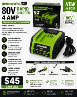 Greenworks Pro 80V Rapid Charger 4 Amp – Lithium-Ion Battery Charger – Model (contact info removed) – New in Box – $45