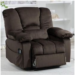 #636ABC--Brown 27.5 in. Wide Velvet Oversized Power Lift Recliner Up to 500 lbs. w/ 8.5 in.Extended Footrest,Storage,Massage,Heat