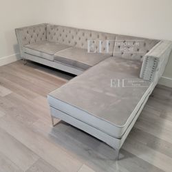 Grey Velvet Sectional Sofa ( Blue Option) New Pay Later Option