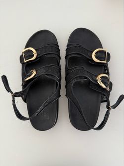 Chic Black Double Gold-Buckle Platform Sandals - $10
